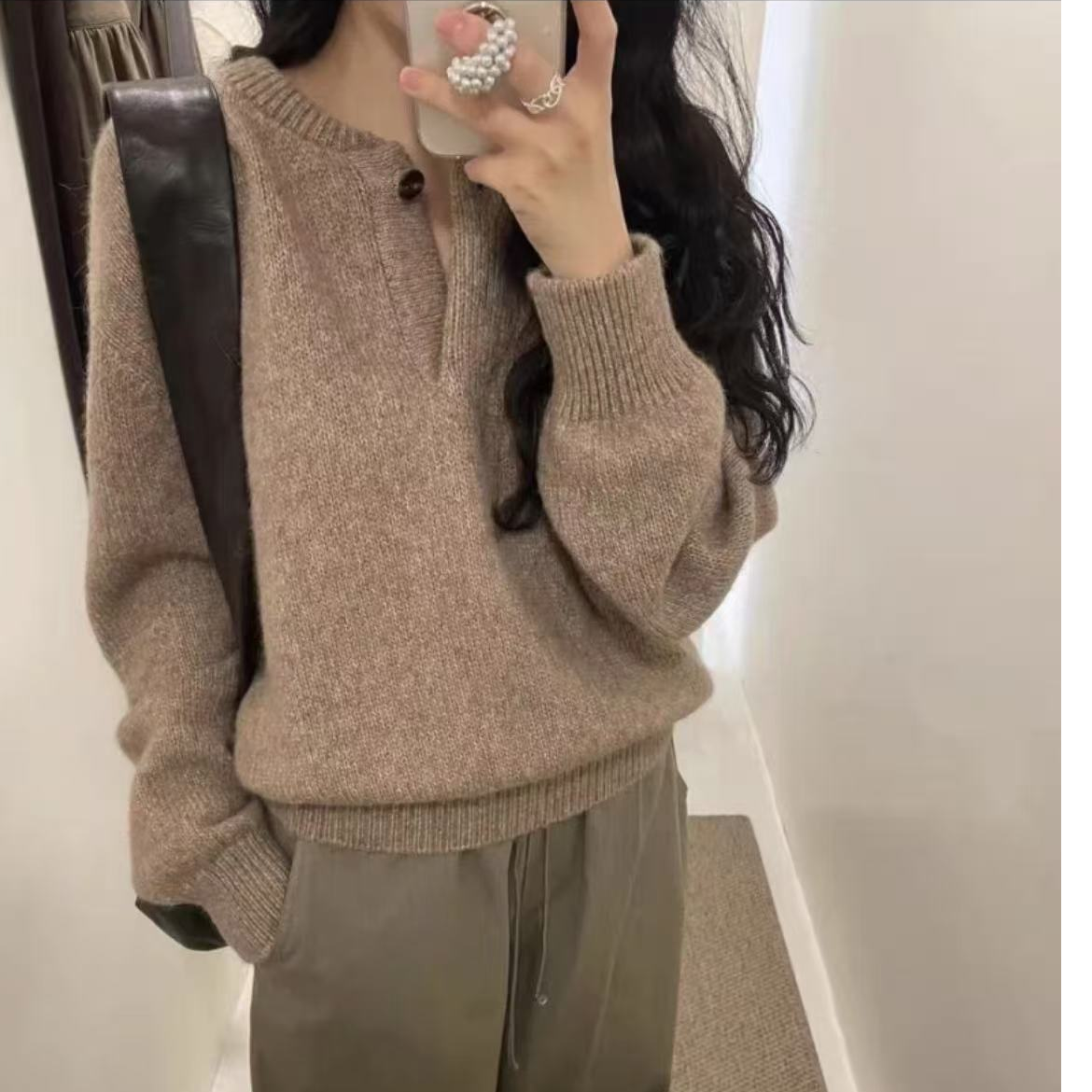 闪闪兒 元厂跟m0i@杂色单扣简约毛衣22136