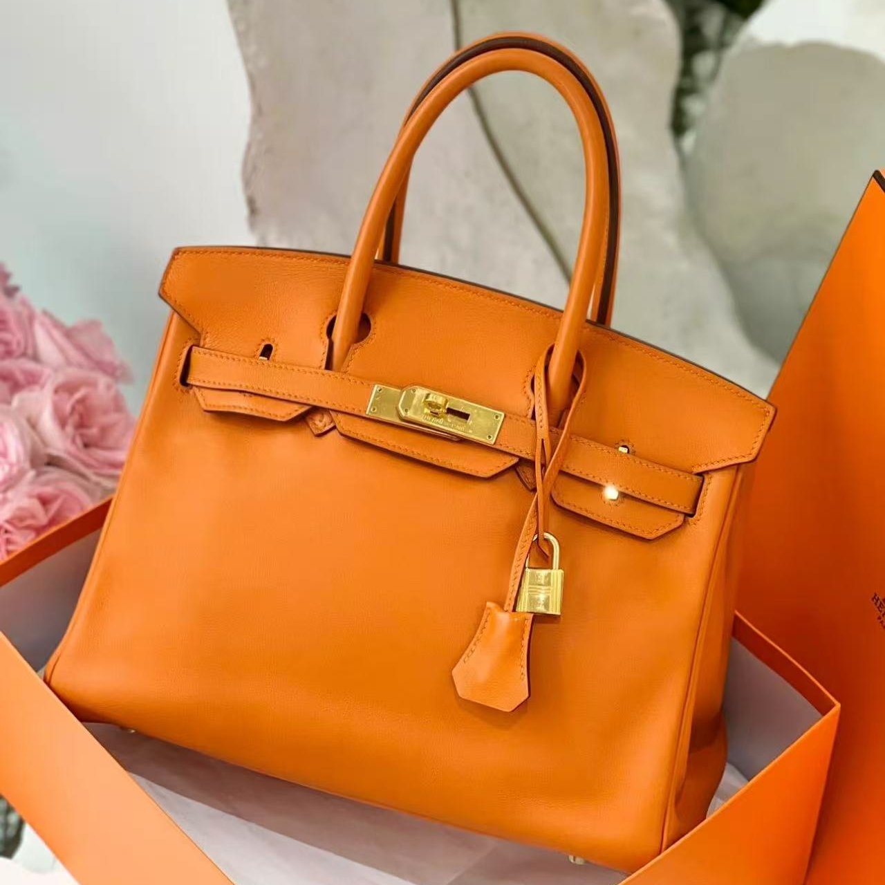 99新 Hermes/爱马仕 定金1k bk30爱马仕橙金扣s皮框M单肩包H747