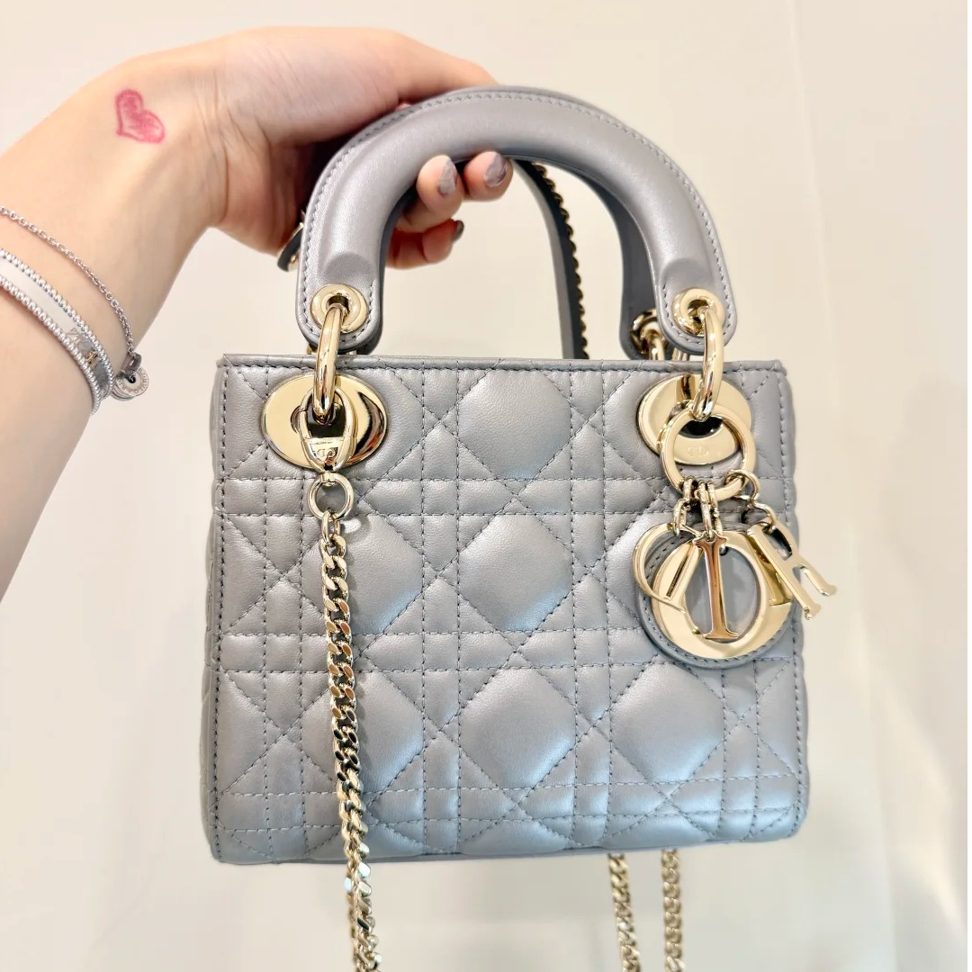 95新 DIOR/迪奥 小花JerryLady Dior 戴妃包 三格 灰色2020