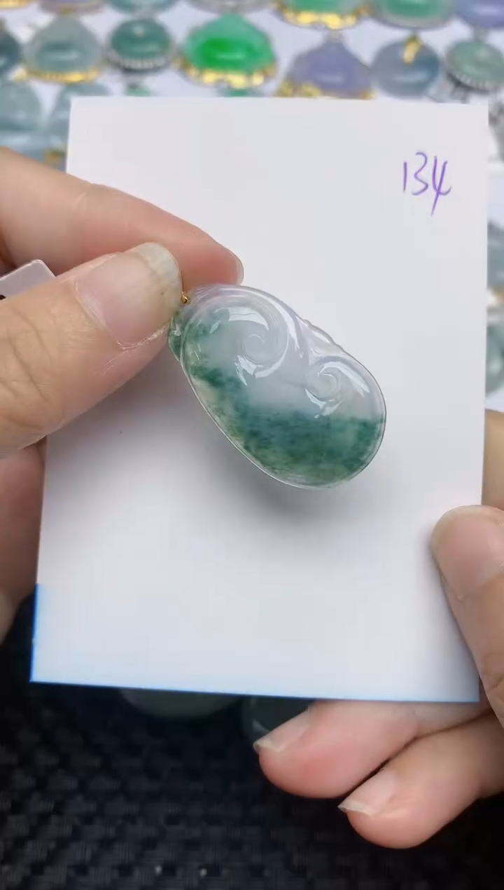 翡翠18K金镶嵌颈饰天然A货翡翠 134