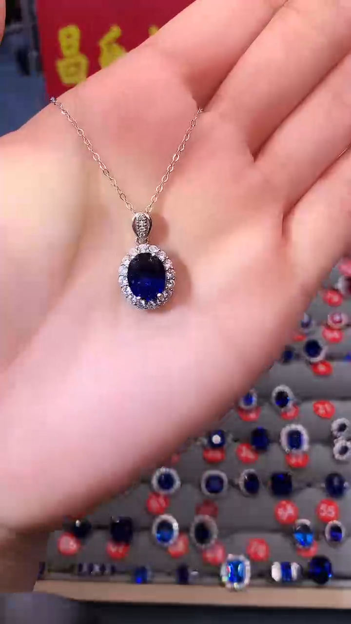 【闪购商品】蓝宝石吊坠(赠链)银S925镶嵌1111