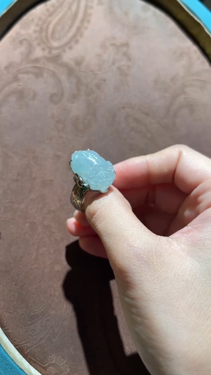 银S925镶嵌戒指翡翠蝴****H红翡绿翠