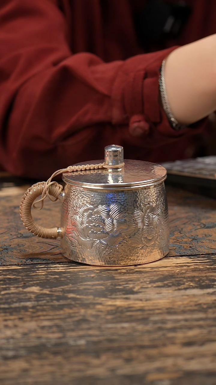 手工茶缸牡丹水杯办公杯3个