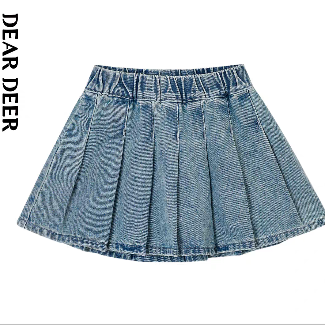 【门店同款】迪迪鹿童装春秋季新款女大童牛仔裙半身裙百褶裙可爱