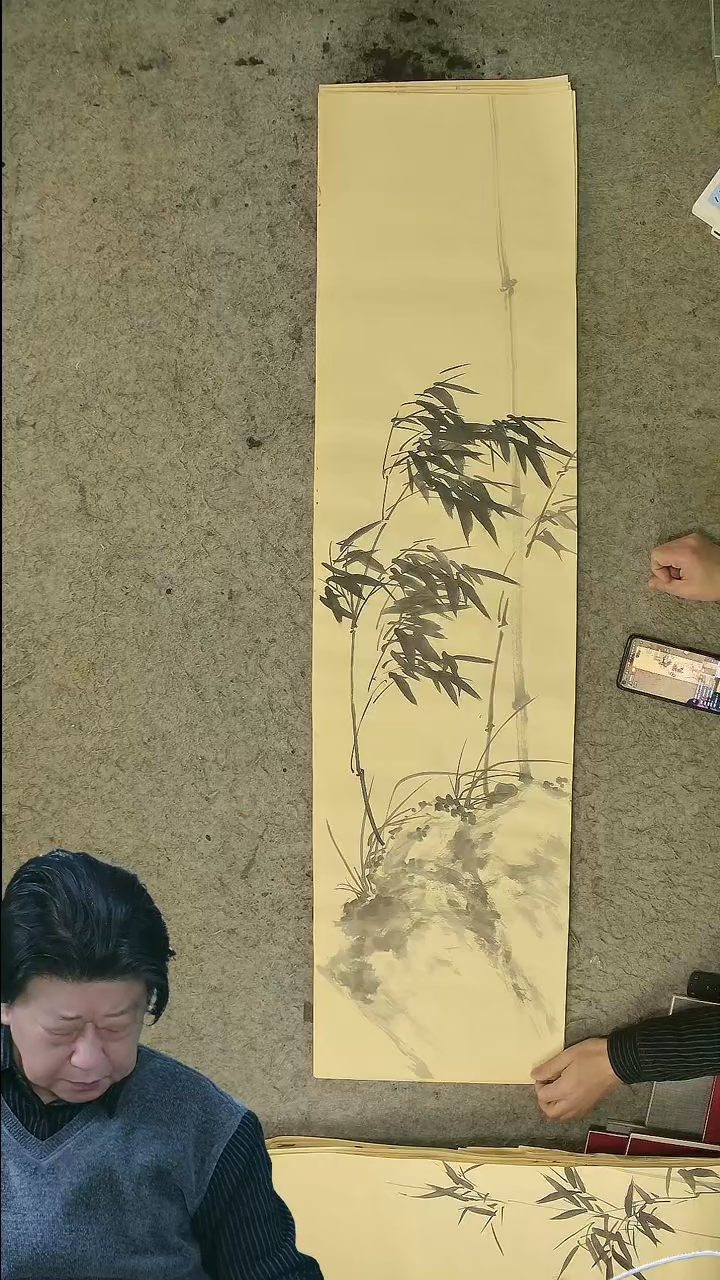 国画四尺对开  墨竹条屏 34*138cm