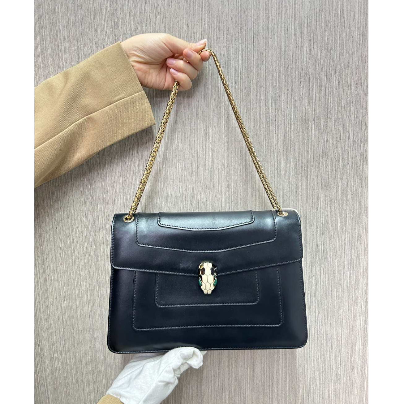 95新 BVLGARI/宝格丽 黑色蛇头单肩包/云海优选/H17325