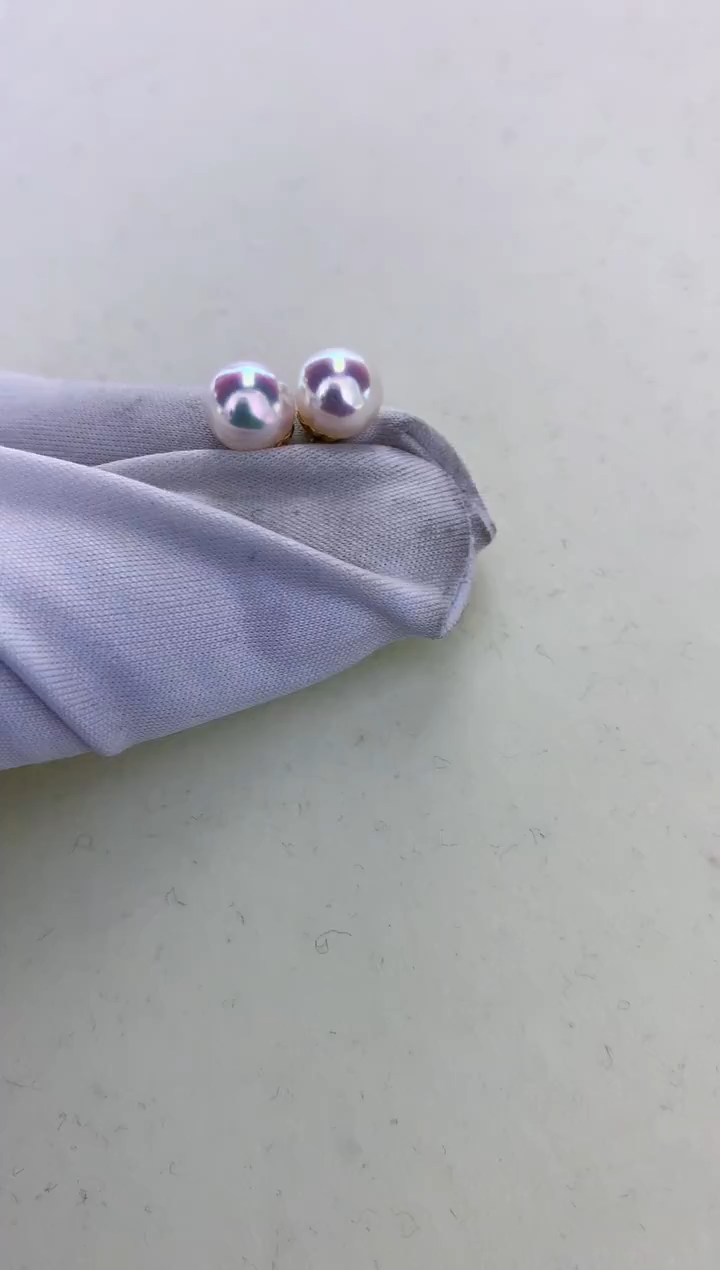 18K金镶嵌DA海水珍珠微****? 耳钉7-7.5MM X024