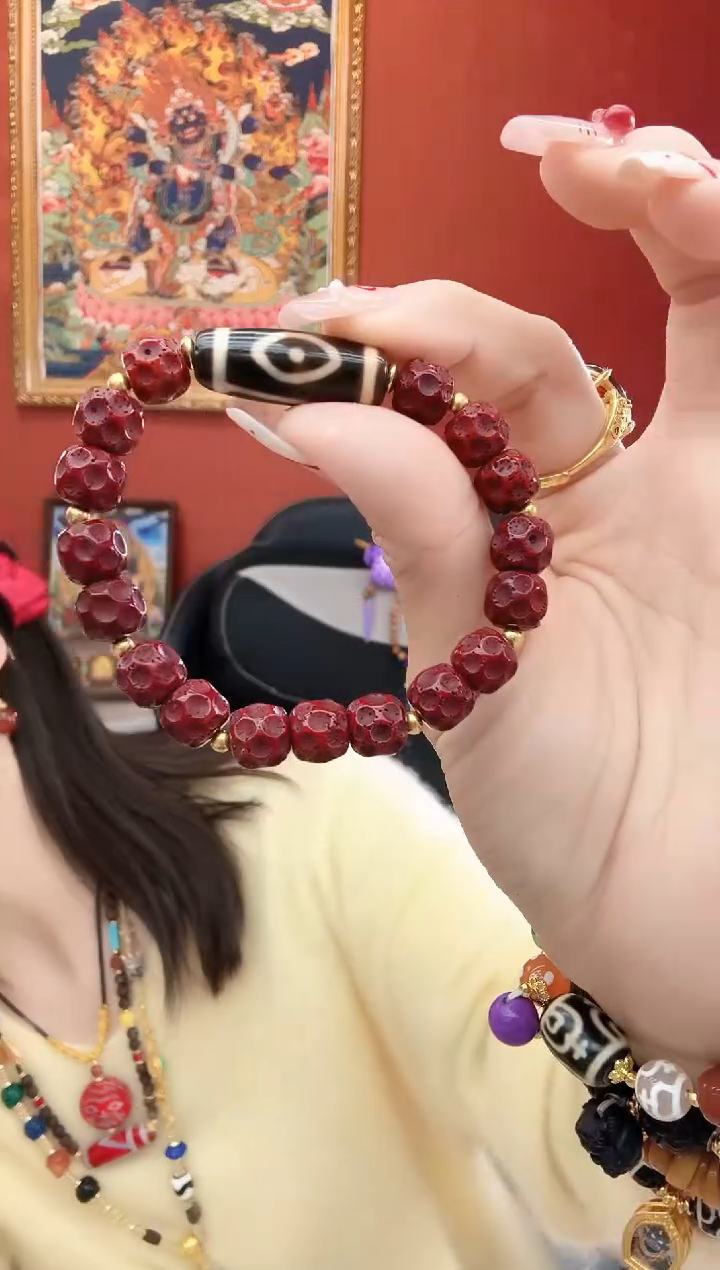 未镶嵌手串玛瑙/玉髓朱砂菩提贡凤二眼天珠手串