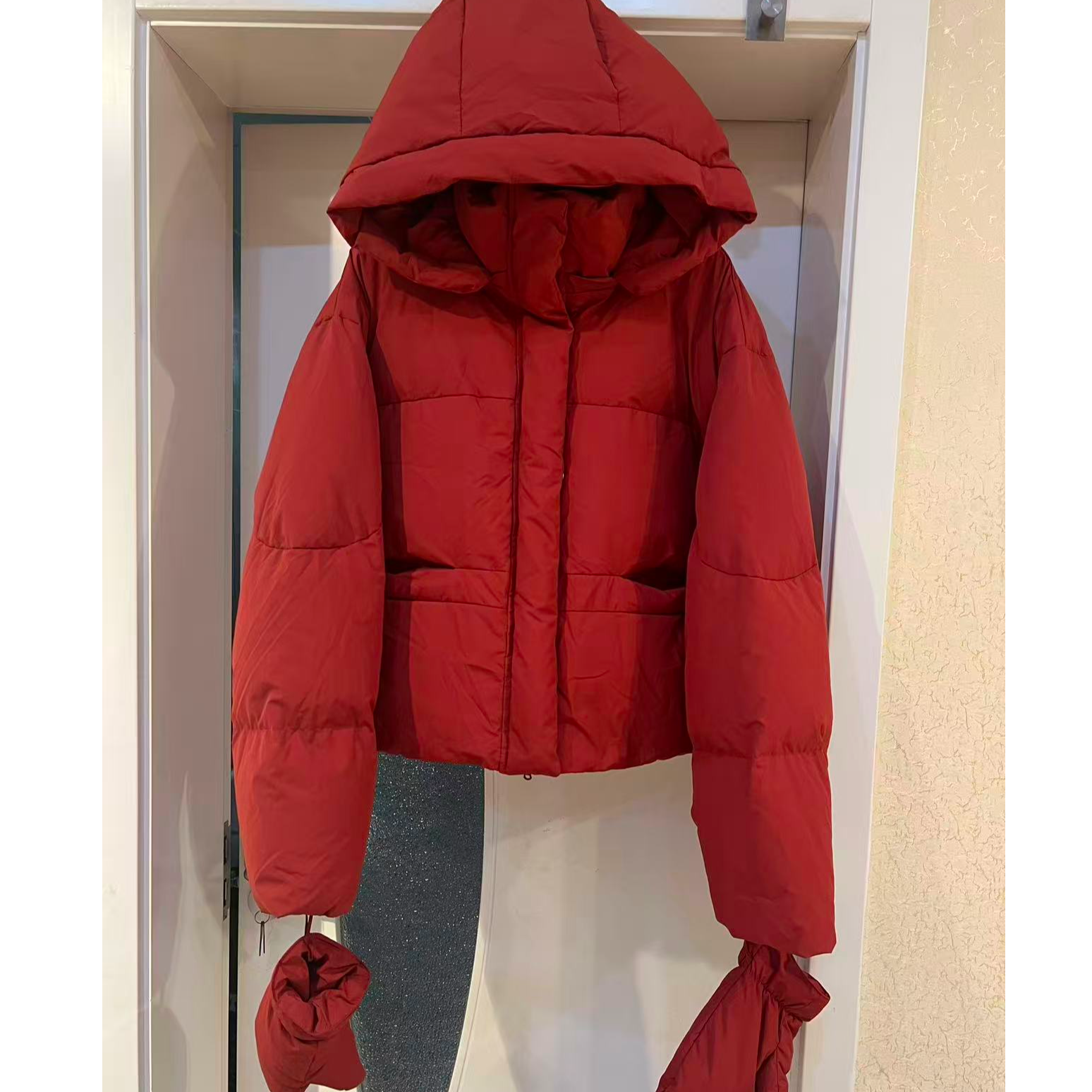 YT推荐 砂红色连帽羽绒服（带手套）