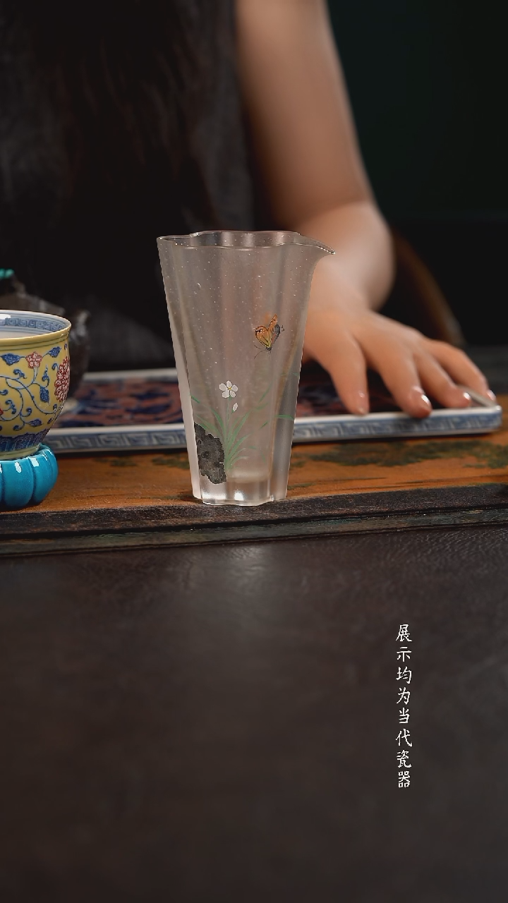 陶瓷杯茶周边心缘甄琉璃瓜楞形灵石兰花公道