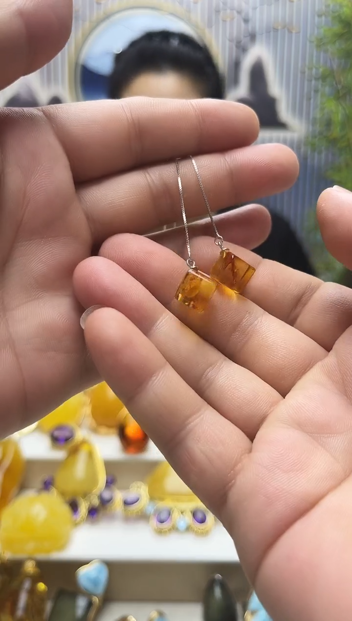 未镶嵌琥珀裸石琥珀耳线