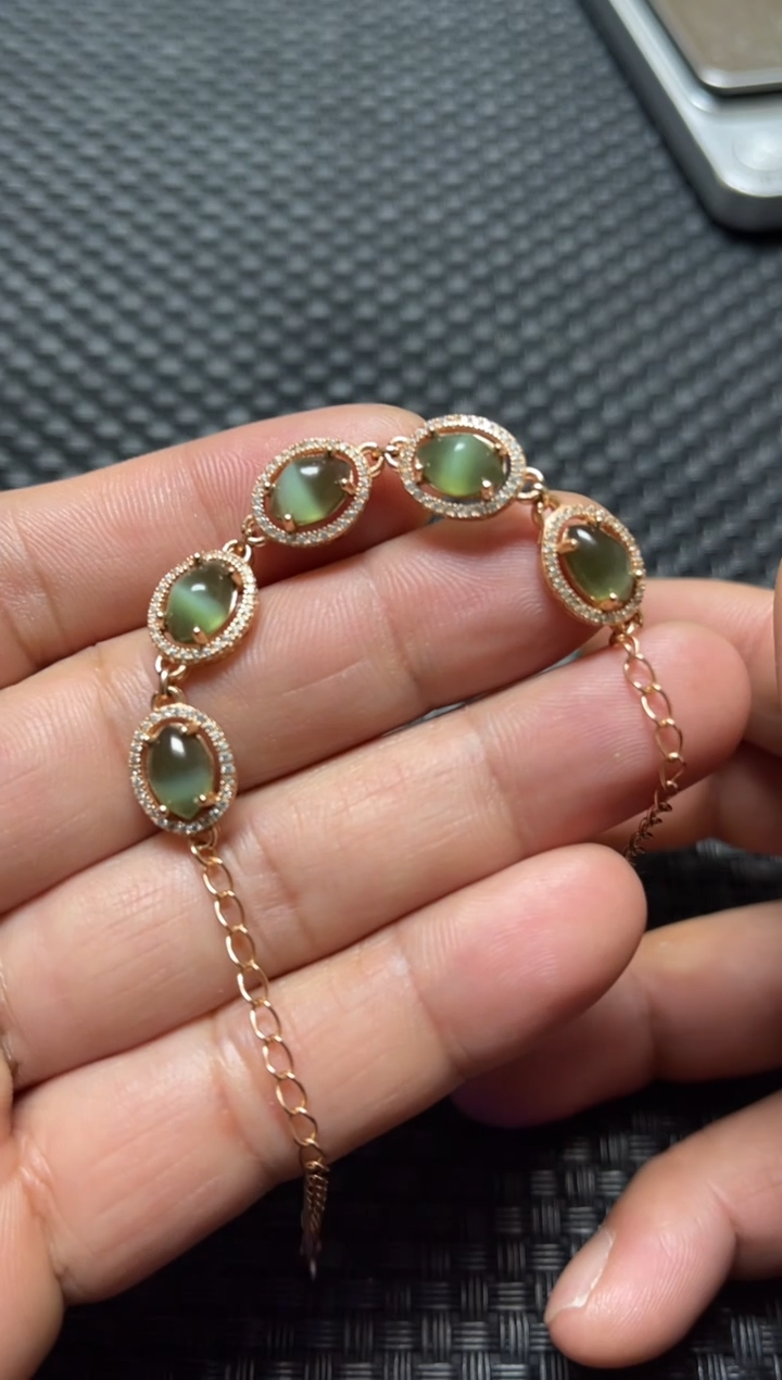 【闪购商品】和田玉手链银S925镶嵌碧玉猫眼