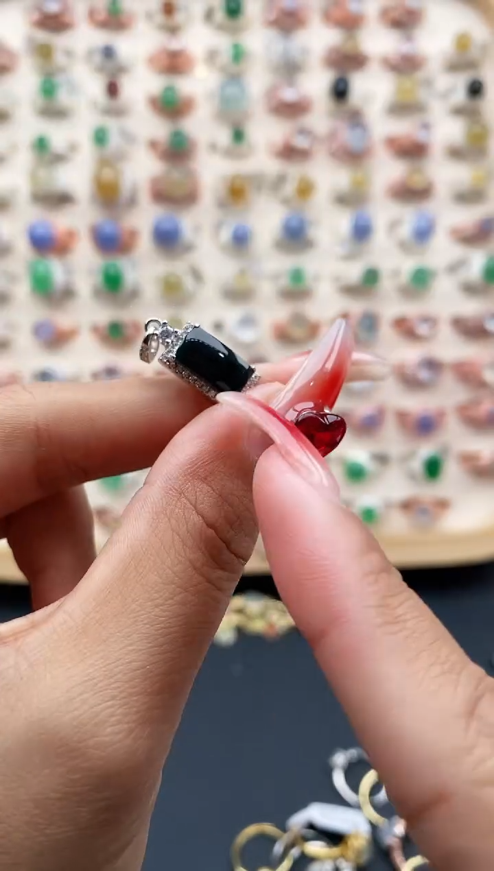 【闪购商品】翡翠戒指银S925镶嵌缅甸天然A货翡翠444 5+ 7