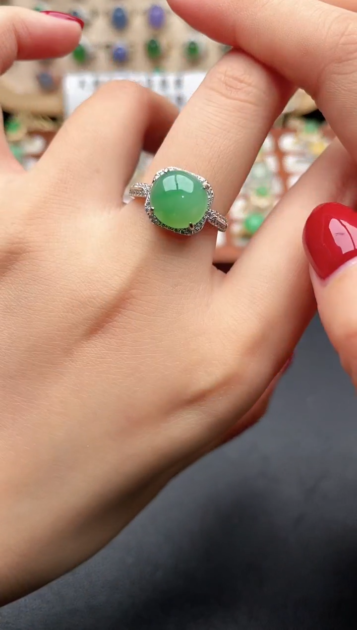 银S925镶嵌戒指翡翠一物一证一礼盒