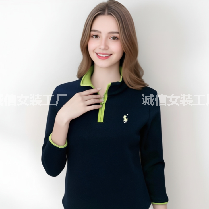 S249超柔软加绒时尚半拉链立领小马中老年上衣减龄休闲打底长袖