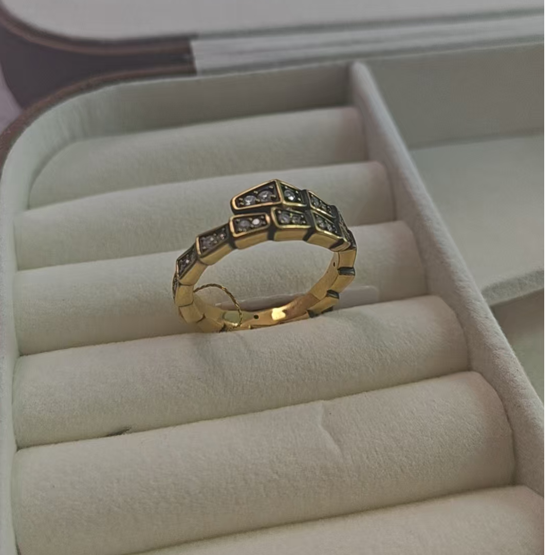 伊芙琳复古电黑工艺足金黄金蛇戒戒指