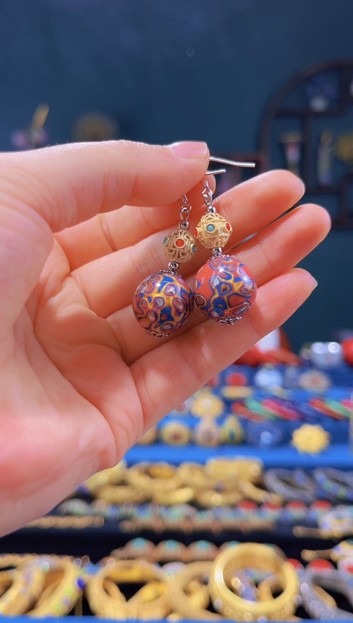 【闪购商品】非遗绝技 犀皮漆耳环 橙蓝