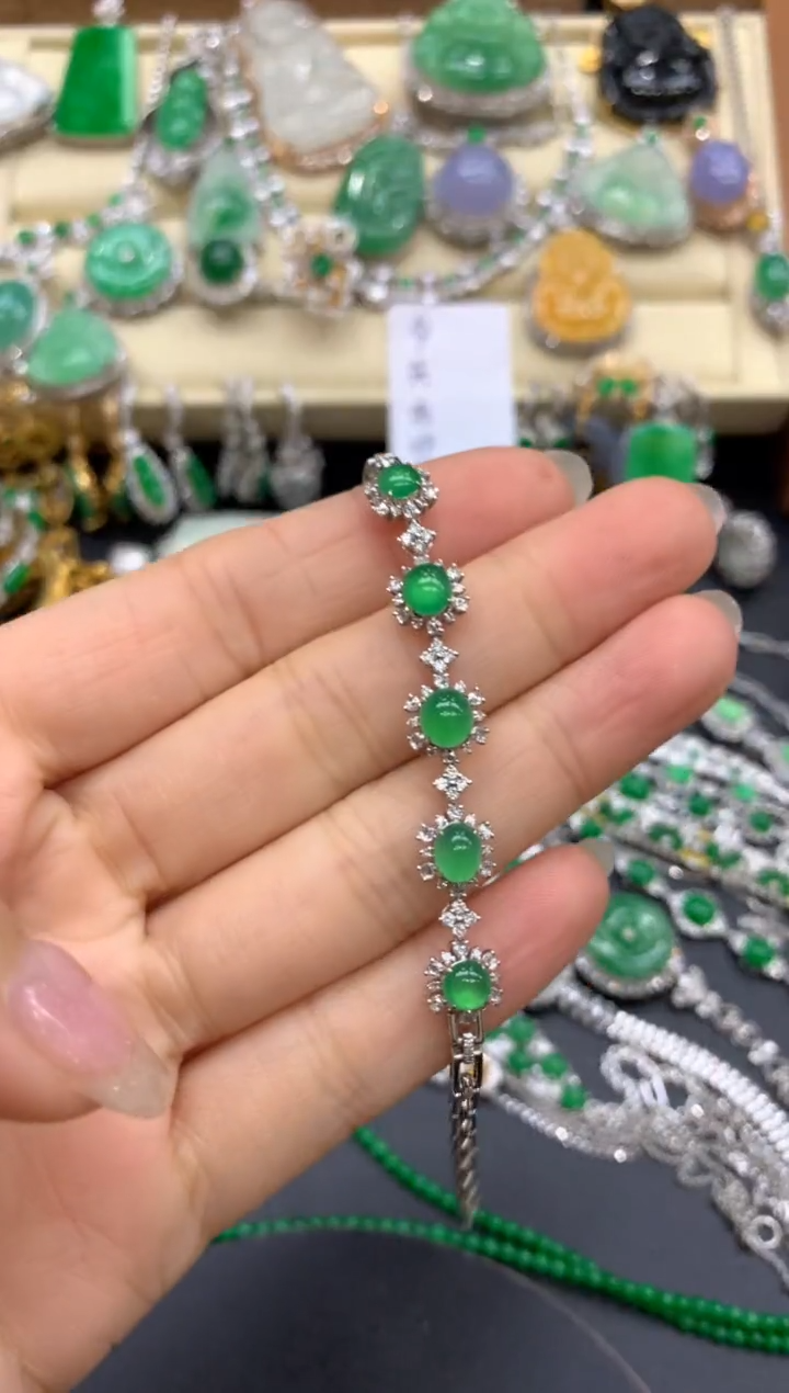 【闪购商品】翡翠手链18K金镶嵌492-中国好珍宝