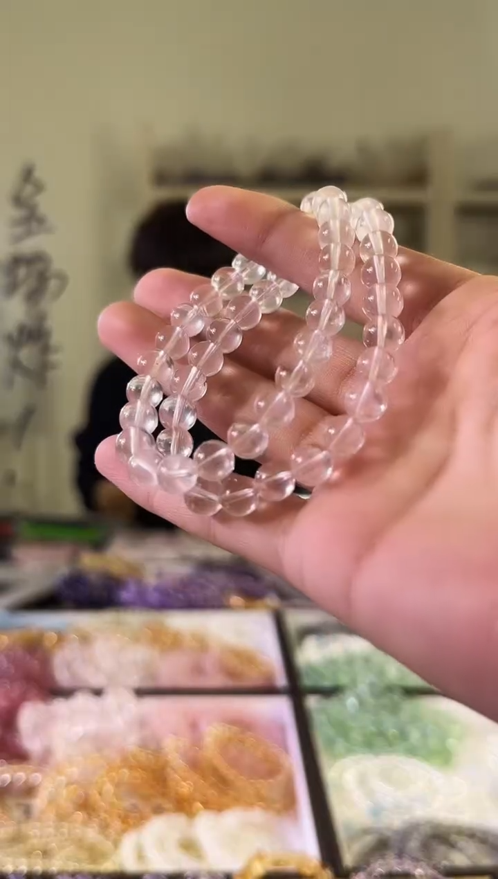 【闪购商品】烟晶手串未镶嵌小凯总-莫桑比克星光粉7mm