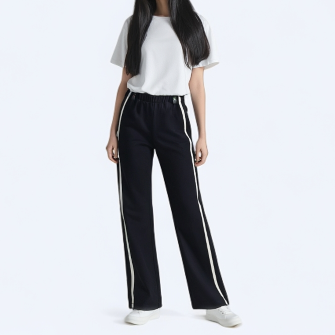 3100双边窄版阔腿休闲裤松紧腰休闲裤女款时尚百搭潮流简约休闲裤