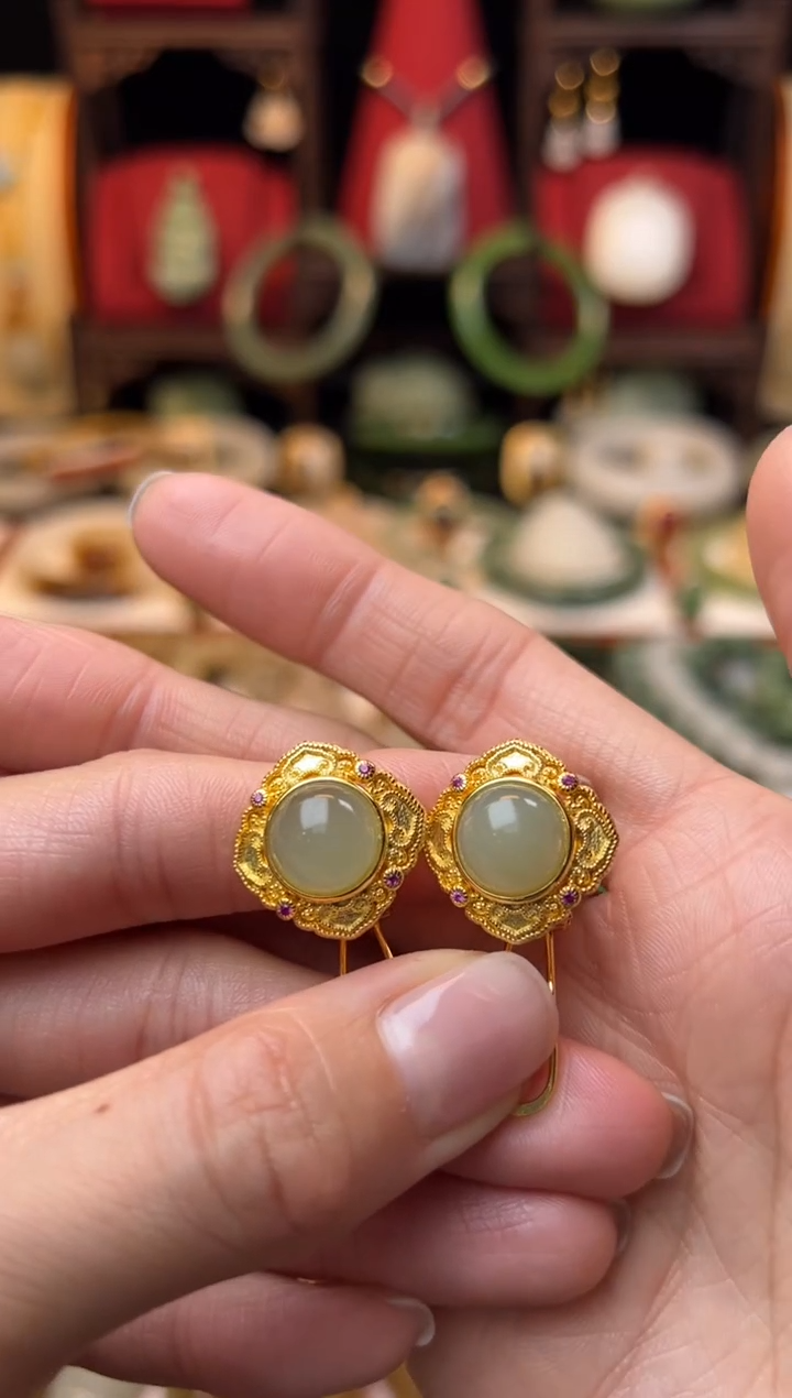 【闪购商品】和田玉耳饰银S925镶嵌福利