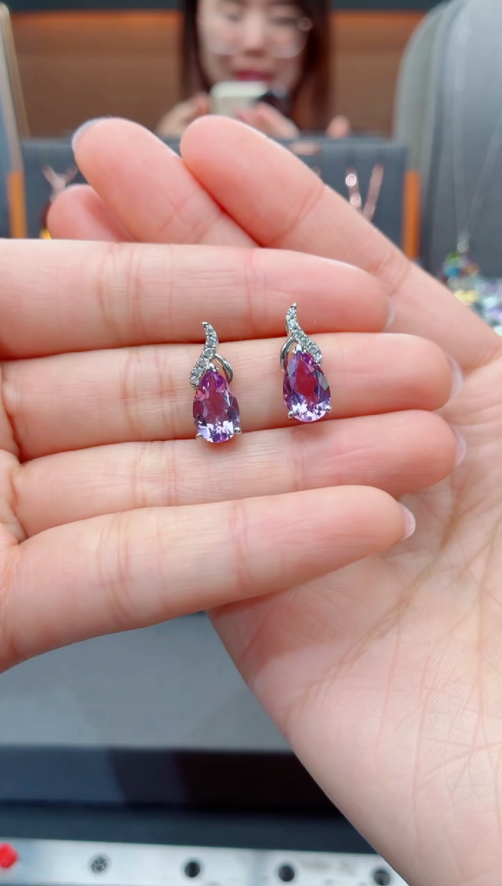 银S925镶嵌耳饰水晶水晶耳饰