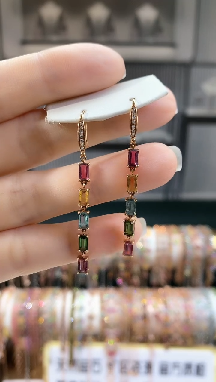 银S925镶嵌耳钩碧玺666666666666