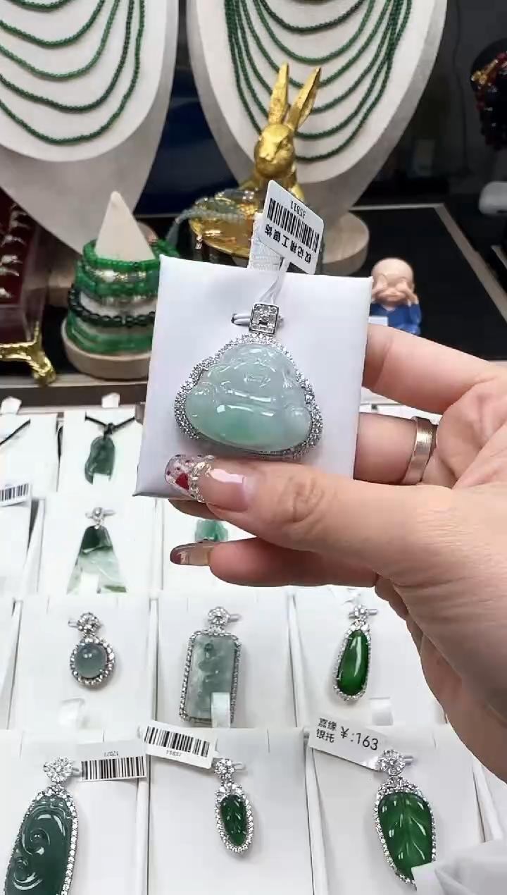 【闪购商品】翡翠吊坠(不含链)银S925镶嵌【海莎一口翠】翡翠挂件1