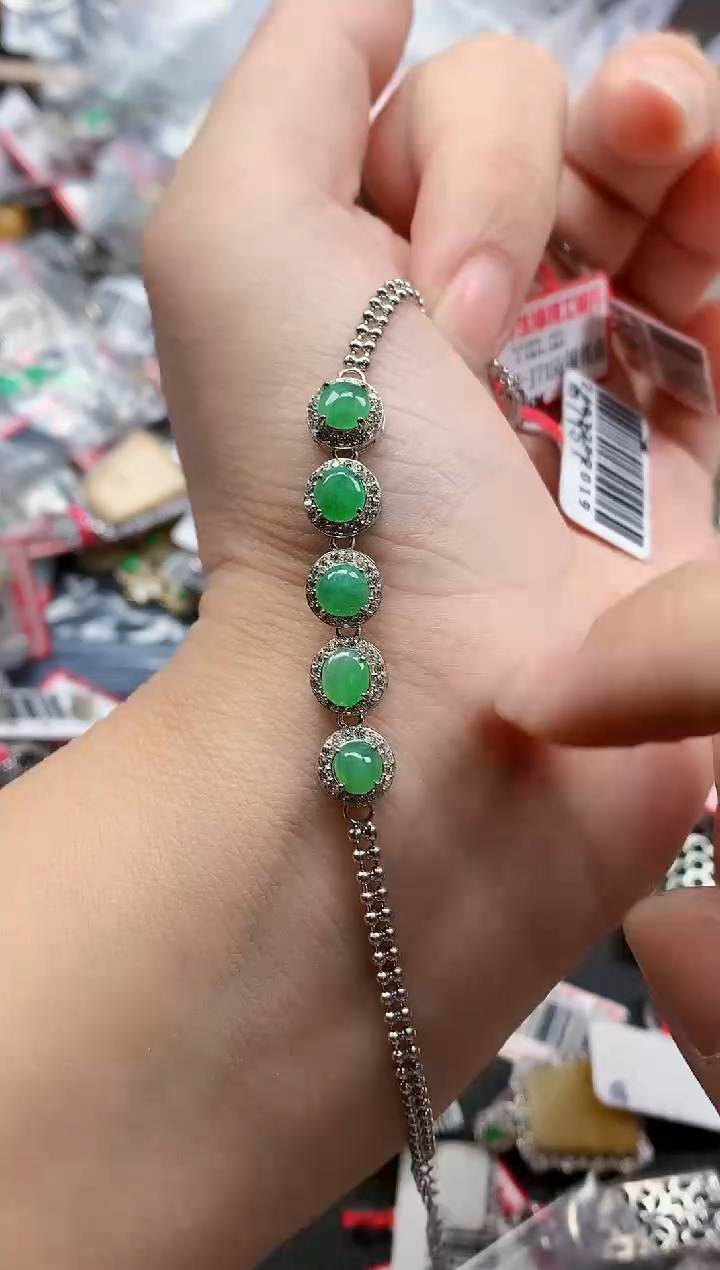 银S925镶嵌戒指翡翠天然A货缅甸翡翠