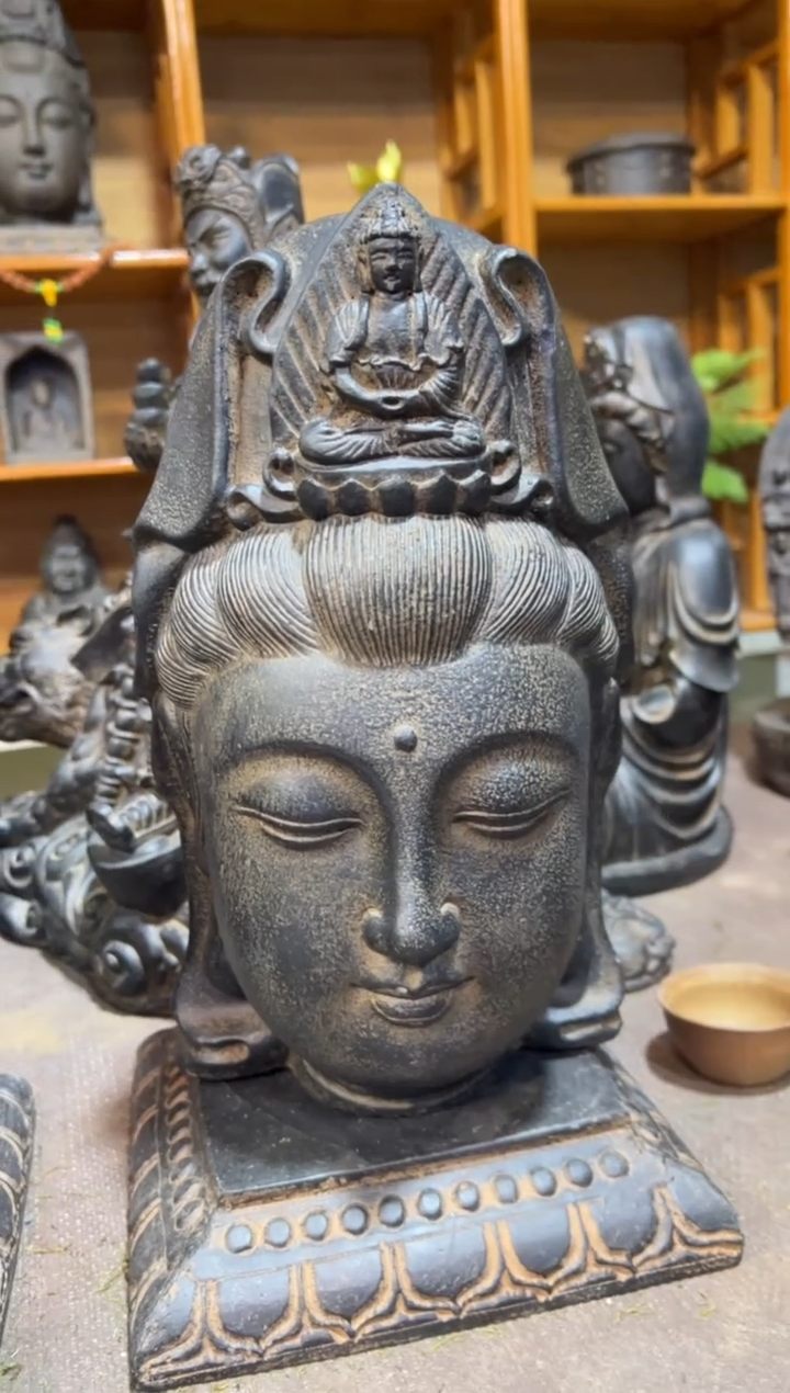 陶土观音佛首+莲花底座