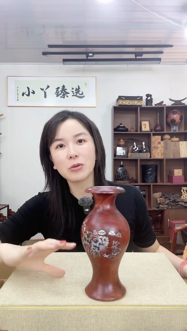 乌木类端景台741大果紫檀螺钿花瓶木木木