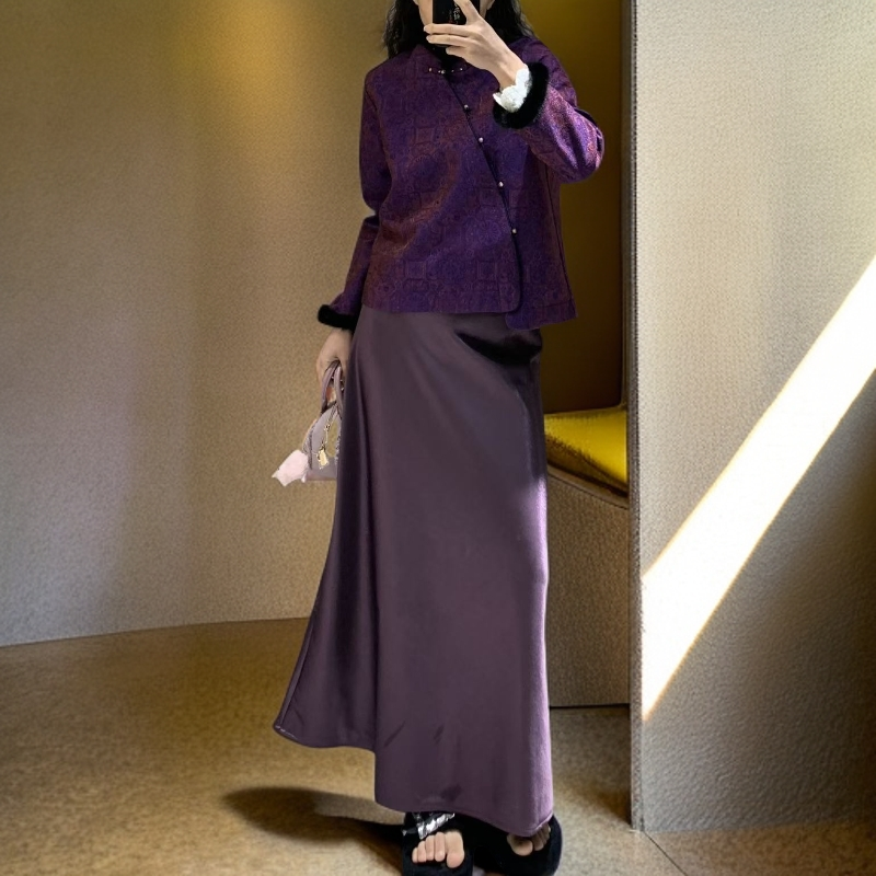 九月   四色加绒醋酸裙   新款新中式显瘦百搭气质加绒加厚鱼尾裙