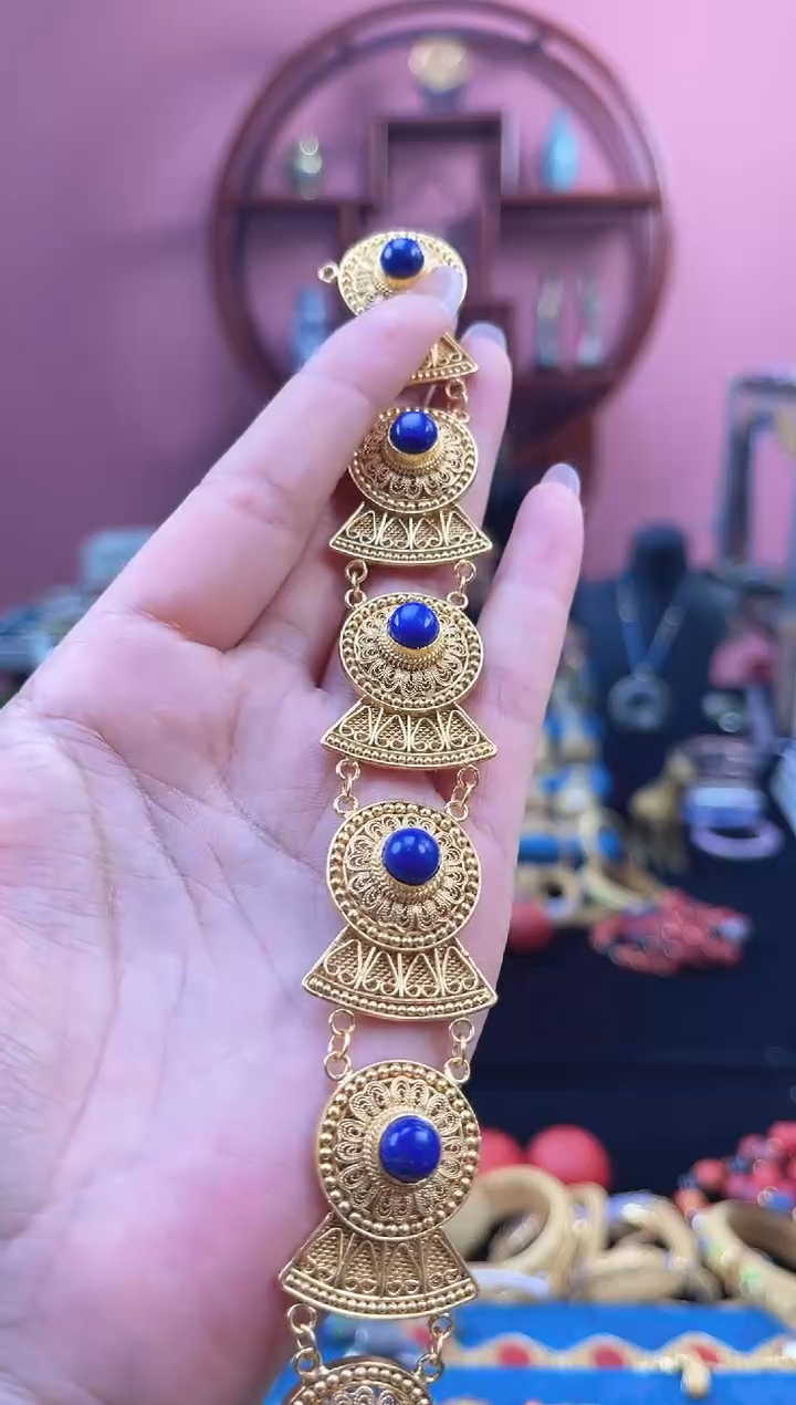 非遗 花丝镶嵌手排 镀金 青色