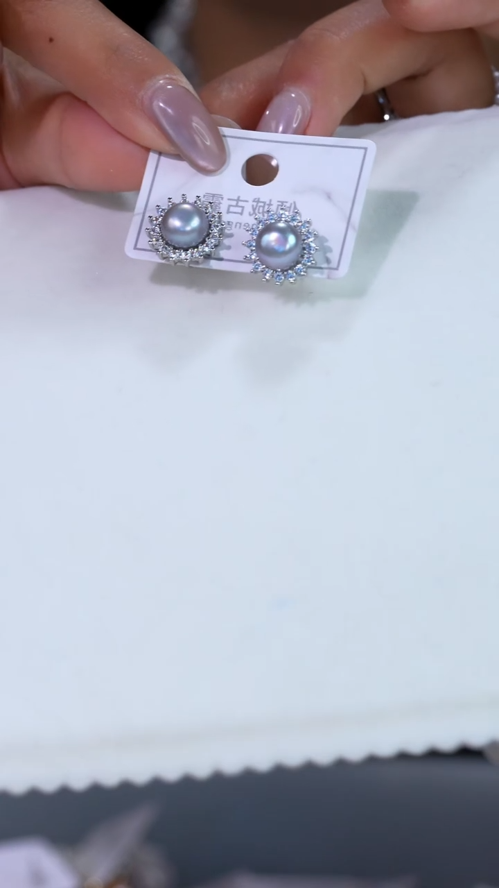 银S925镶嵌淡水珍珠耳饰耳钩241