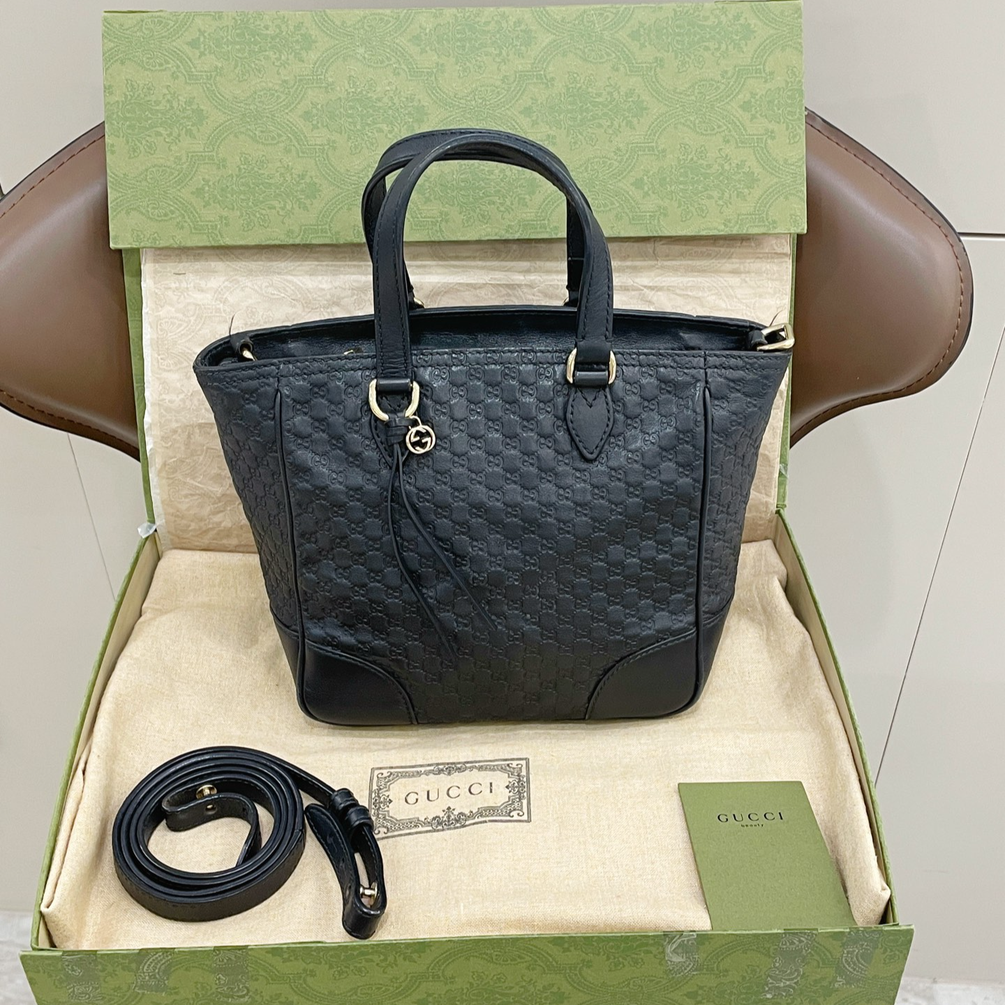 95新 GUCCI/古驰 饺子包 全皮托特手提包