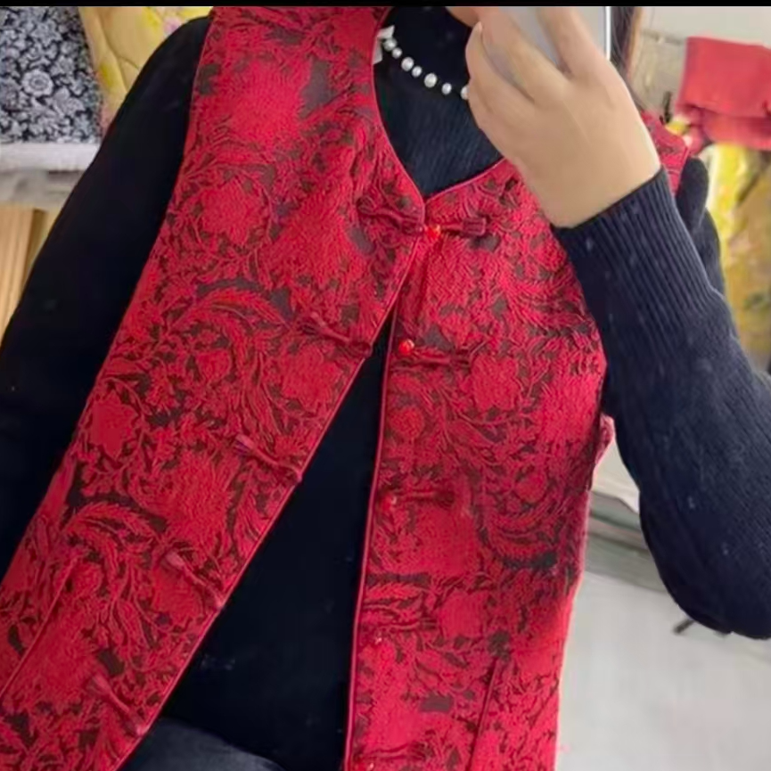 1231#新中式加棉马甲红色