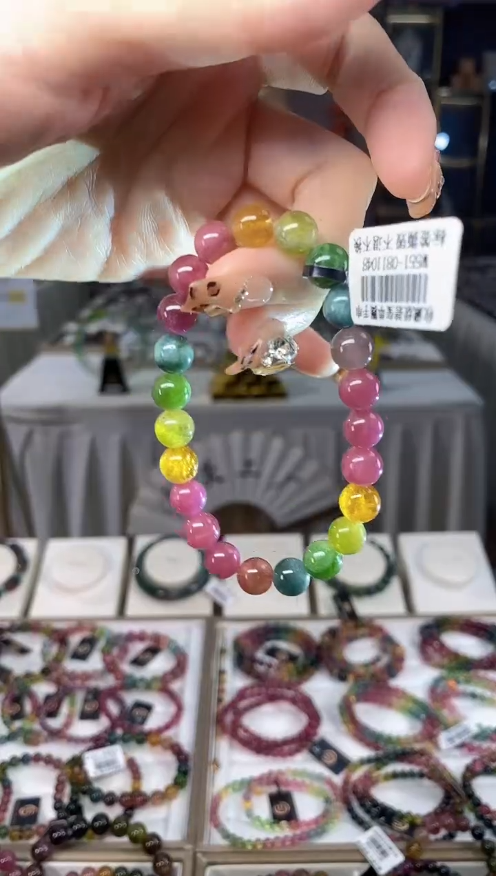 未镶嵌老矿碧玺色标彩虹单圈手串8mm+碧玺dan多样性发货一条