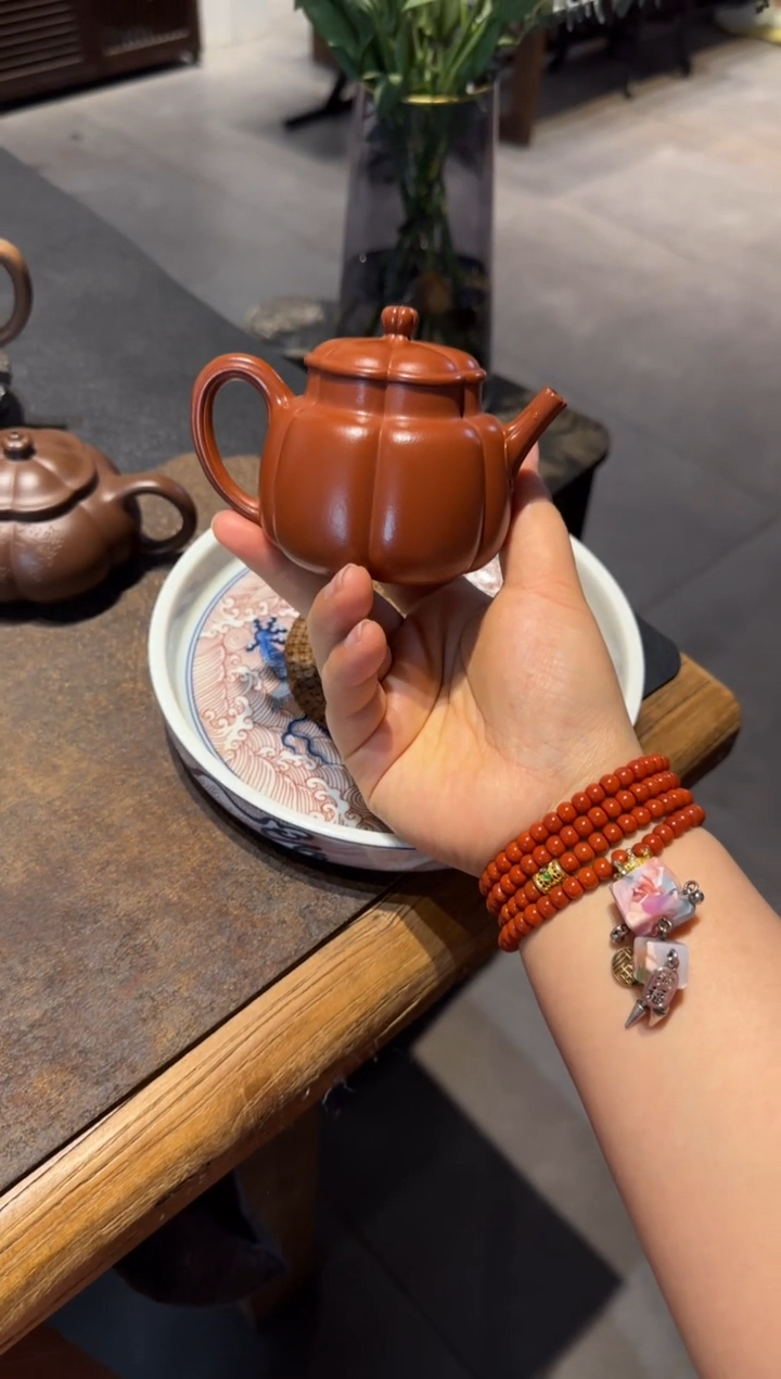 茶壶紫砂繁花 朱泥