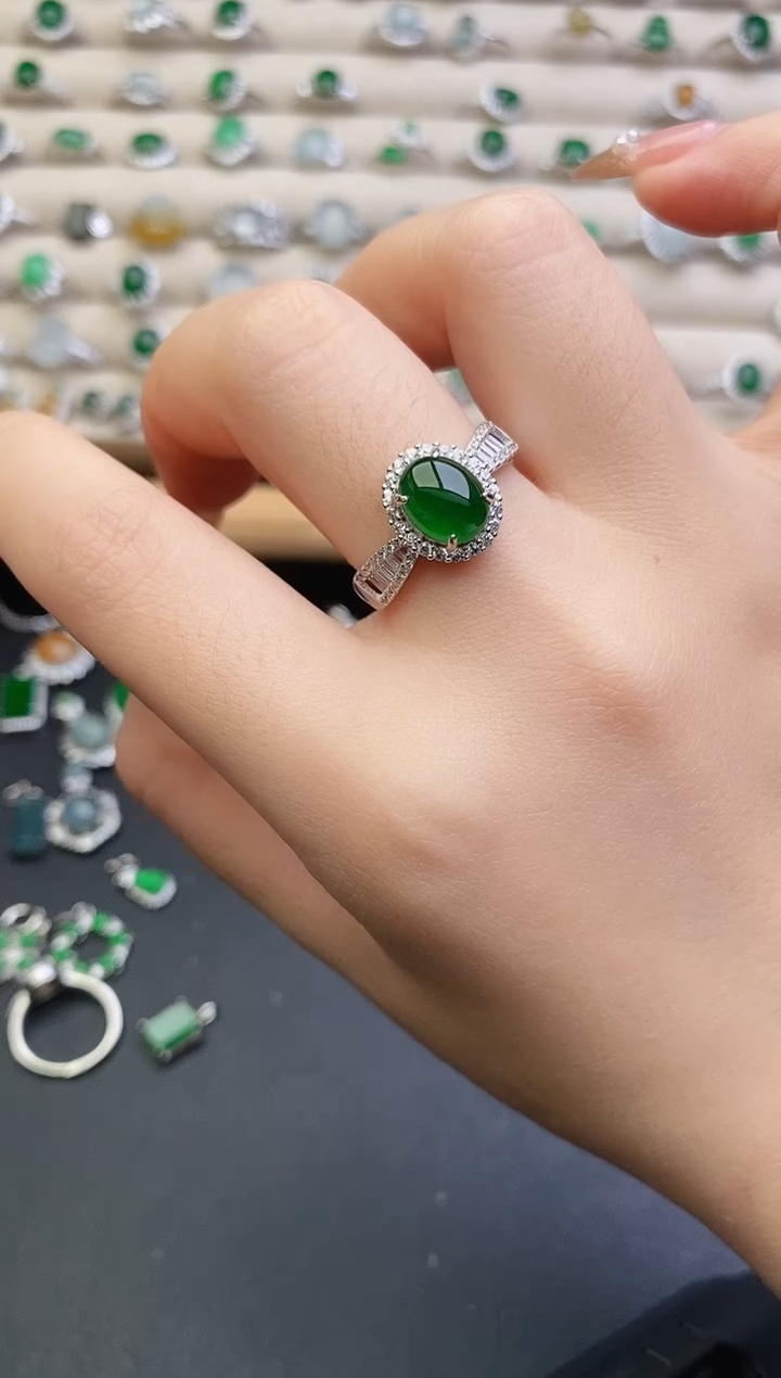 银S925镶嵌戒指翡翠0