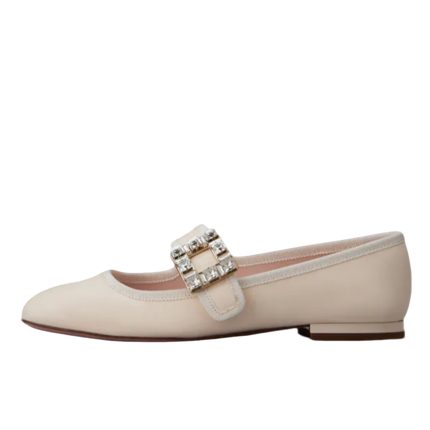 未使用 Roger Vivier/罗杰·维威耶 漆皮钻扣女士休闲单鞋奶油色38