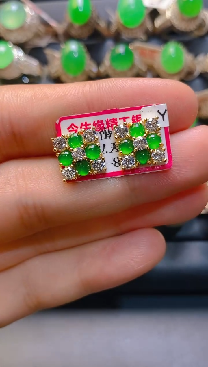 【闪购商品】翡翠耳饰银S925镶嵌天然A货翡翠1