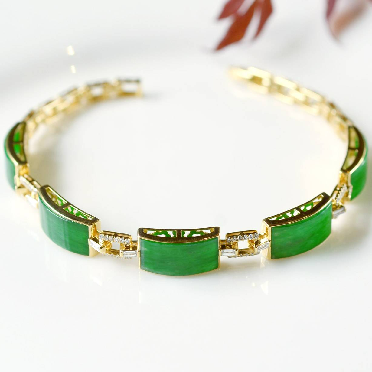 缅甸翡翠A货G18K老坑翠翡翠手链