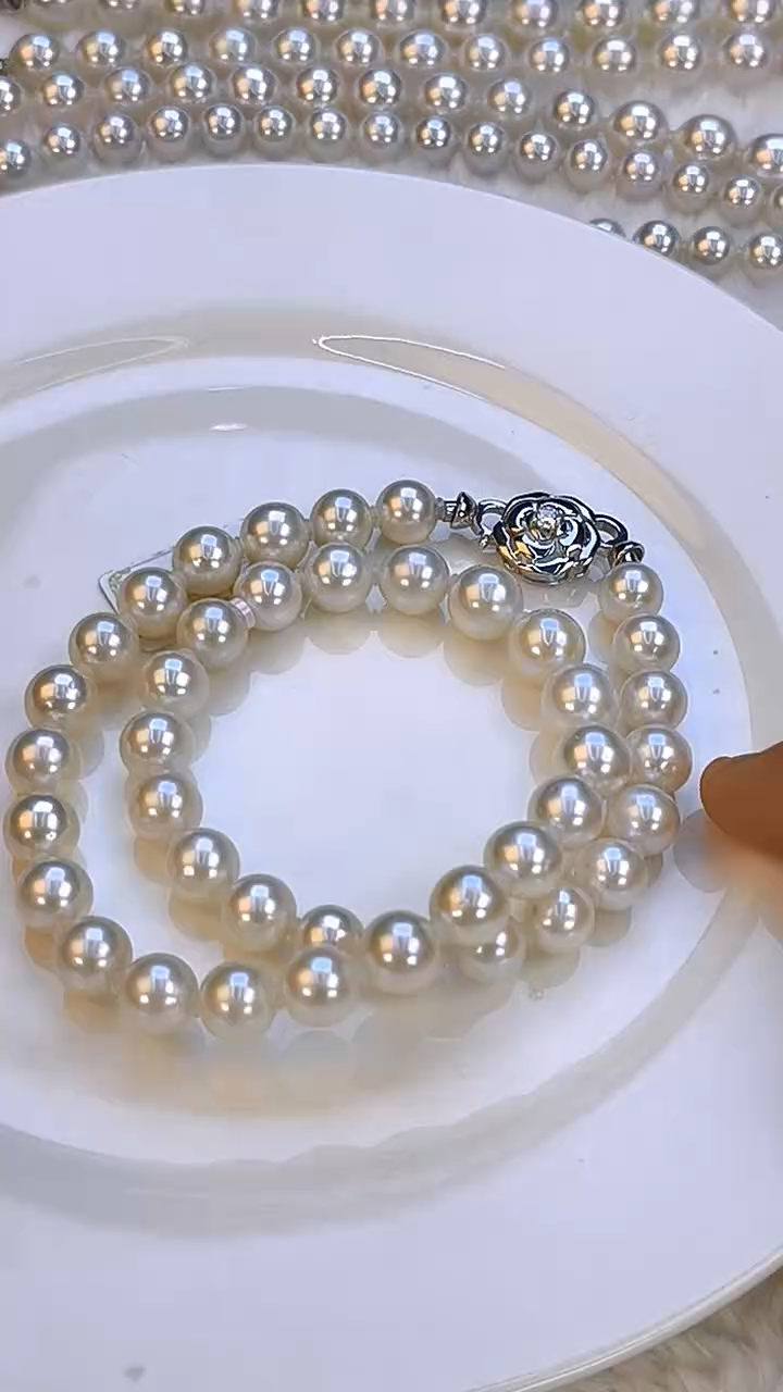 项链银S925镶嵌淡水珍珠9-10