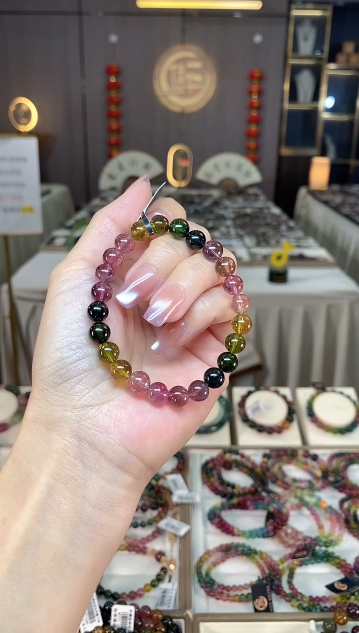 未镶嵌冰透体老矿碧玺彩虹单圈手串7mm+碧玺hon多样性发一条