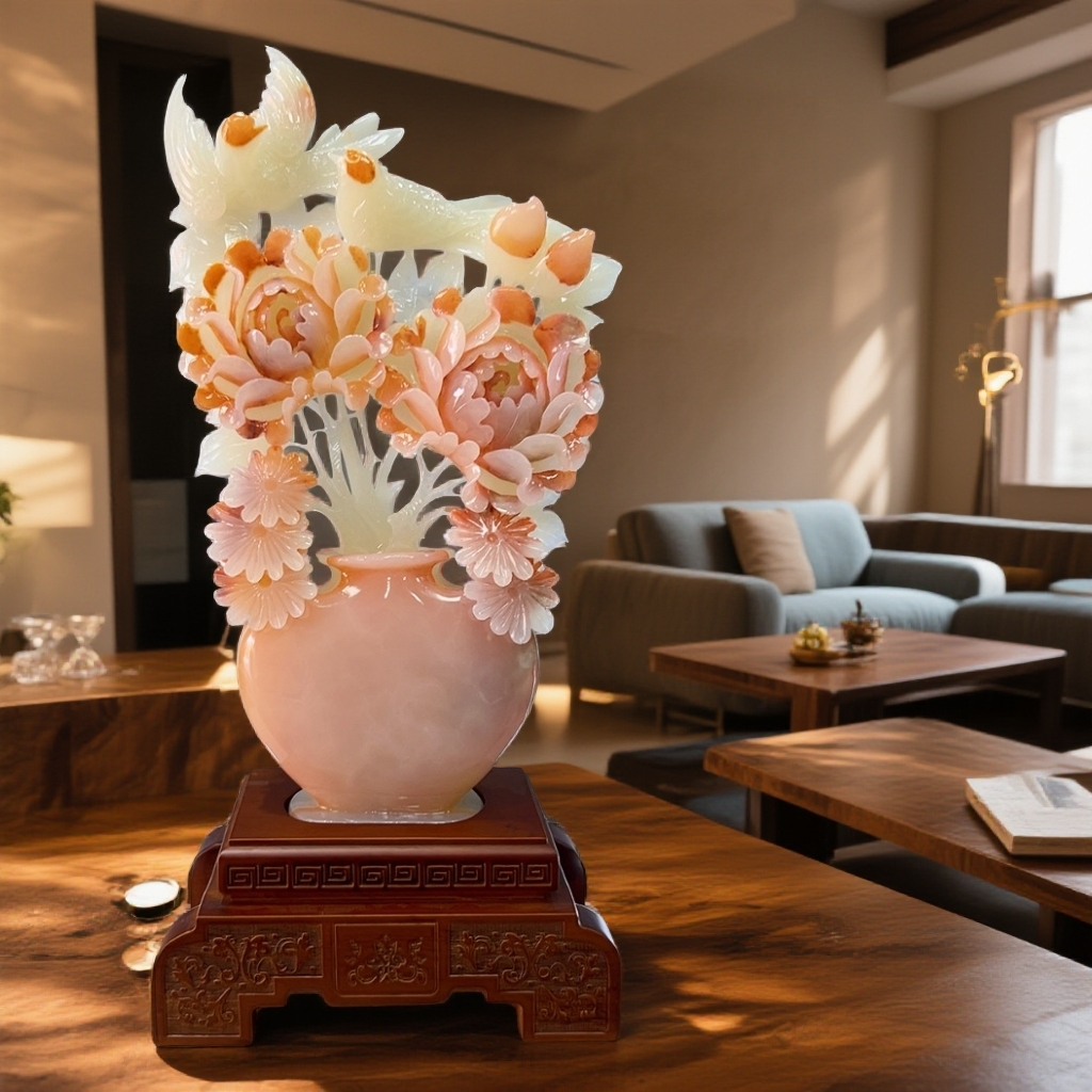 红花冰家居摆件，《富贵平安》适合开业高档家居装饰送礼