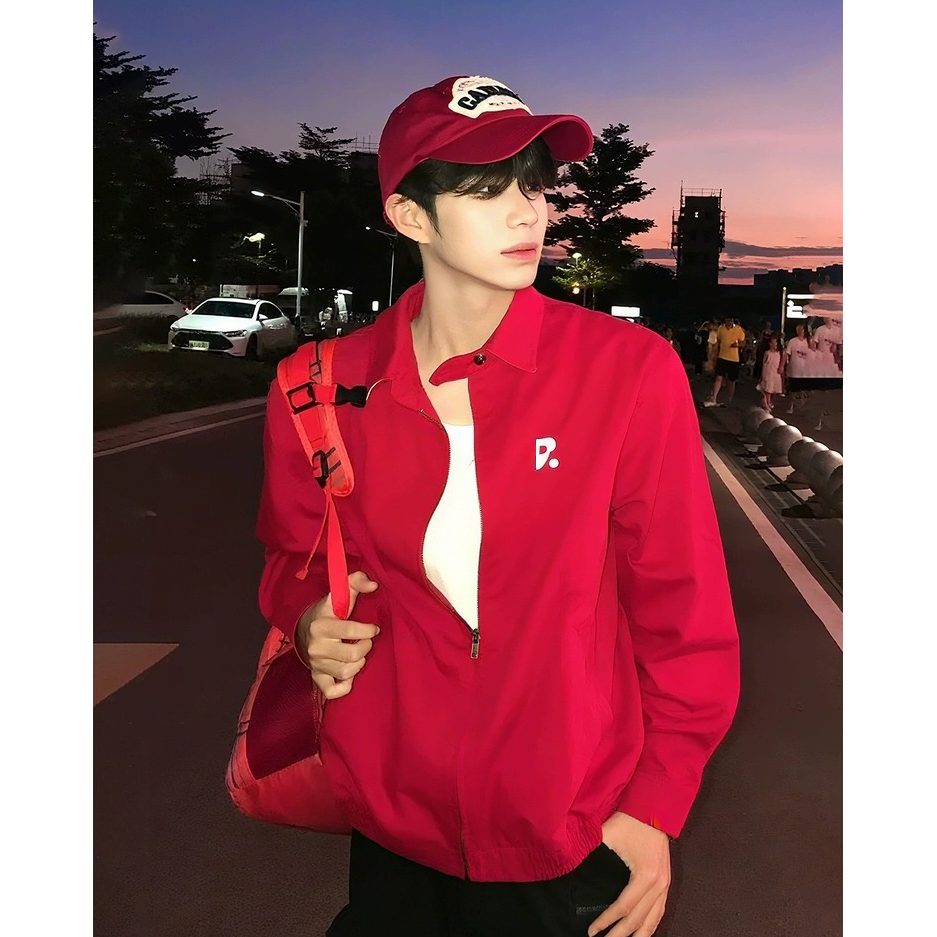 奶蓝色衬衫外套男女秋季韩系情侣装高级感美式cleanfit哈灵顿夹克