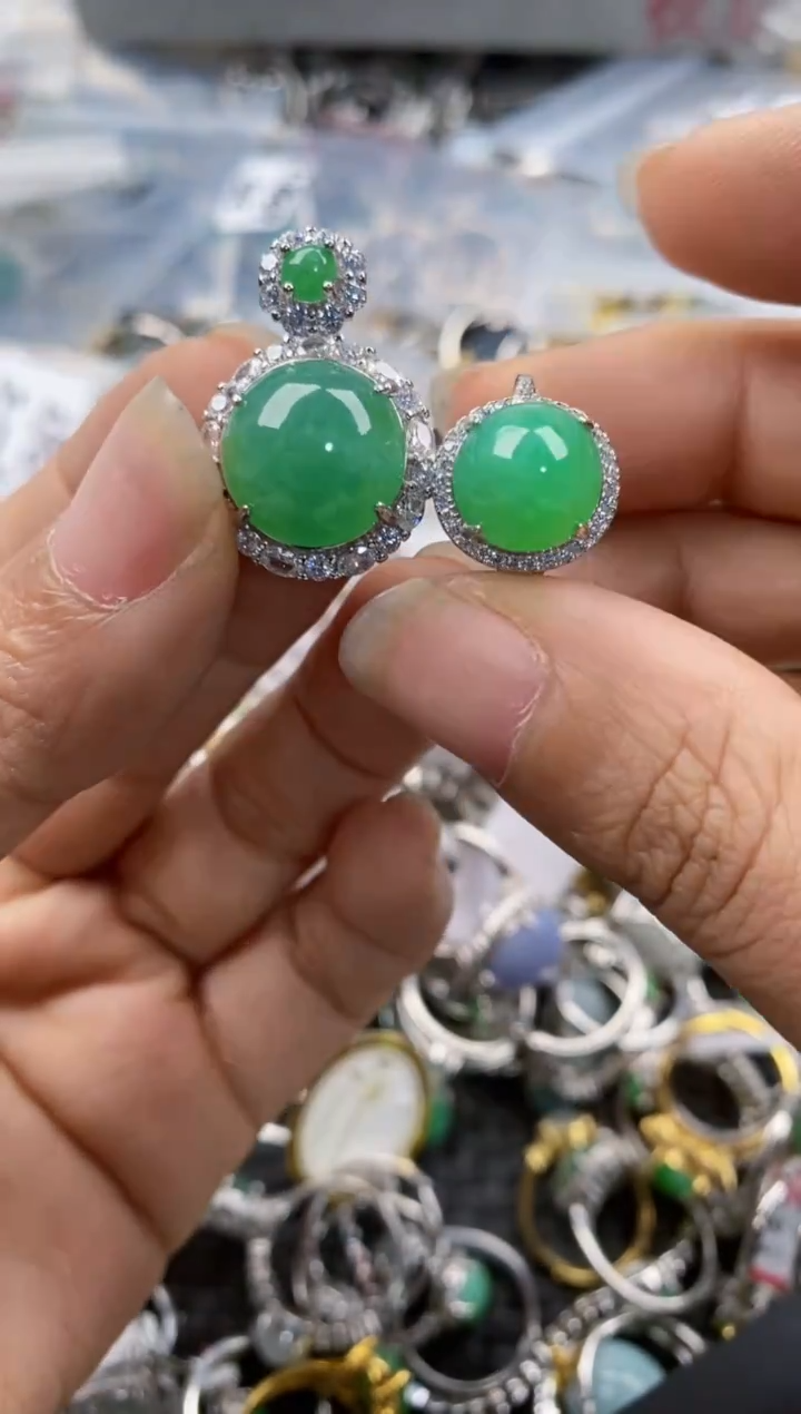 银S925镶嵌戒指翡翠444---10