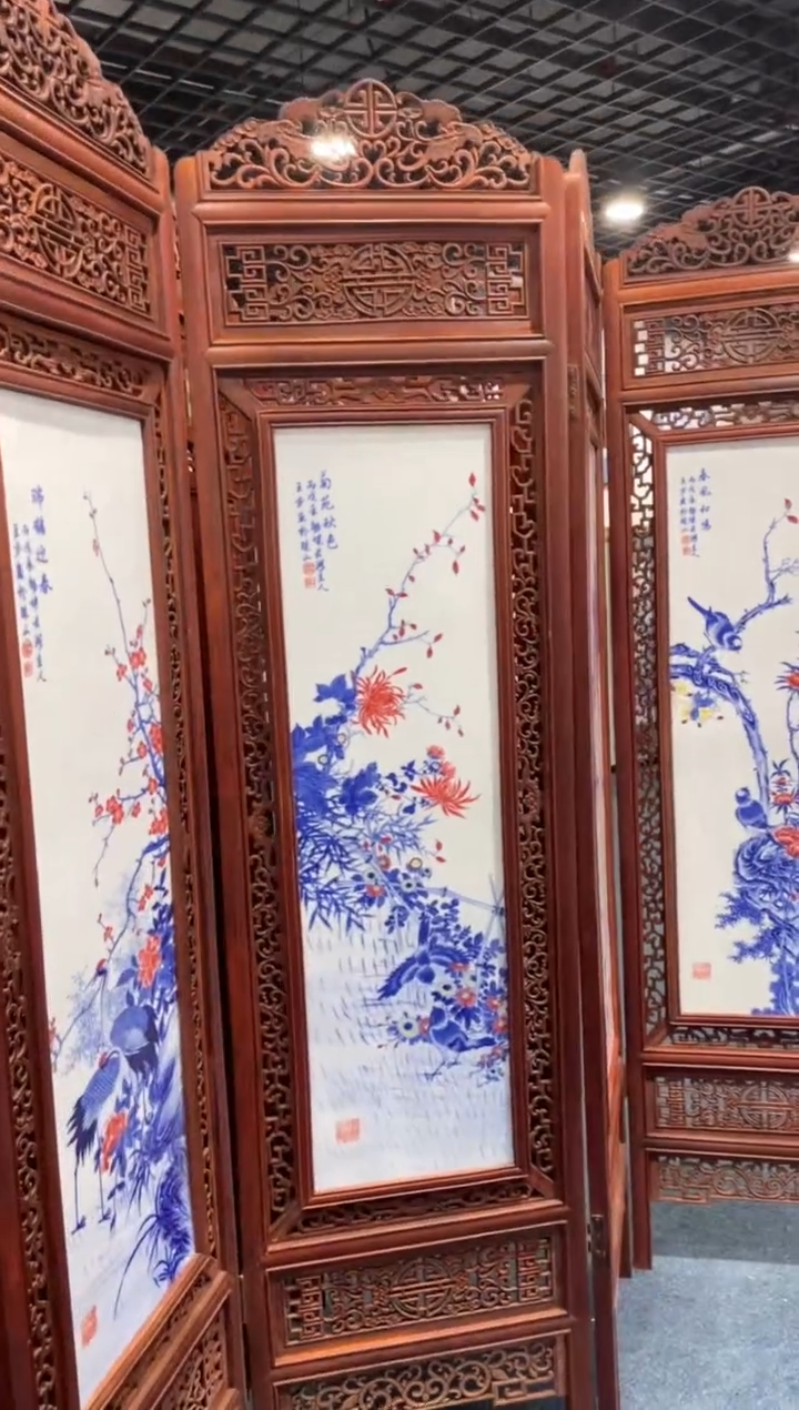 瓷落地四条屏屏风