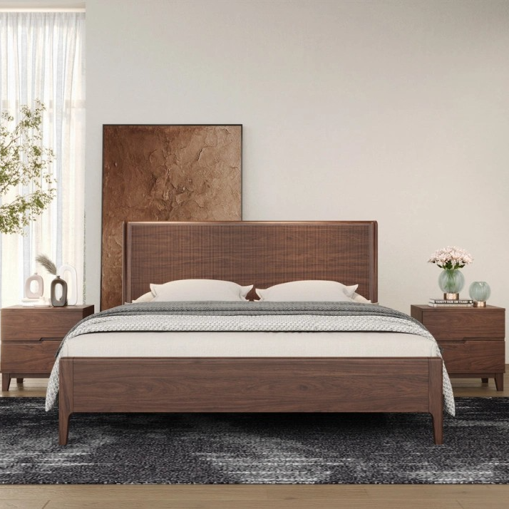 北美黑胡桃木床1.8米x2米主卧双人实木床中高端婚床家用大床XD531