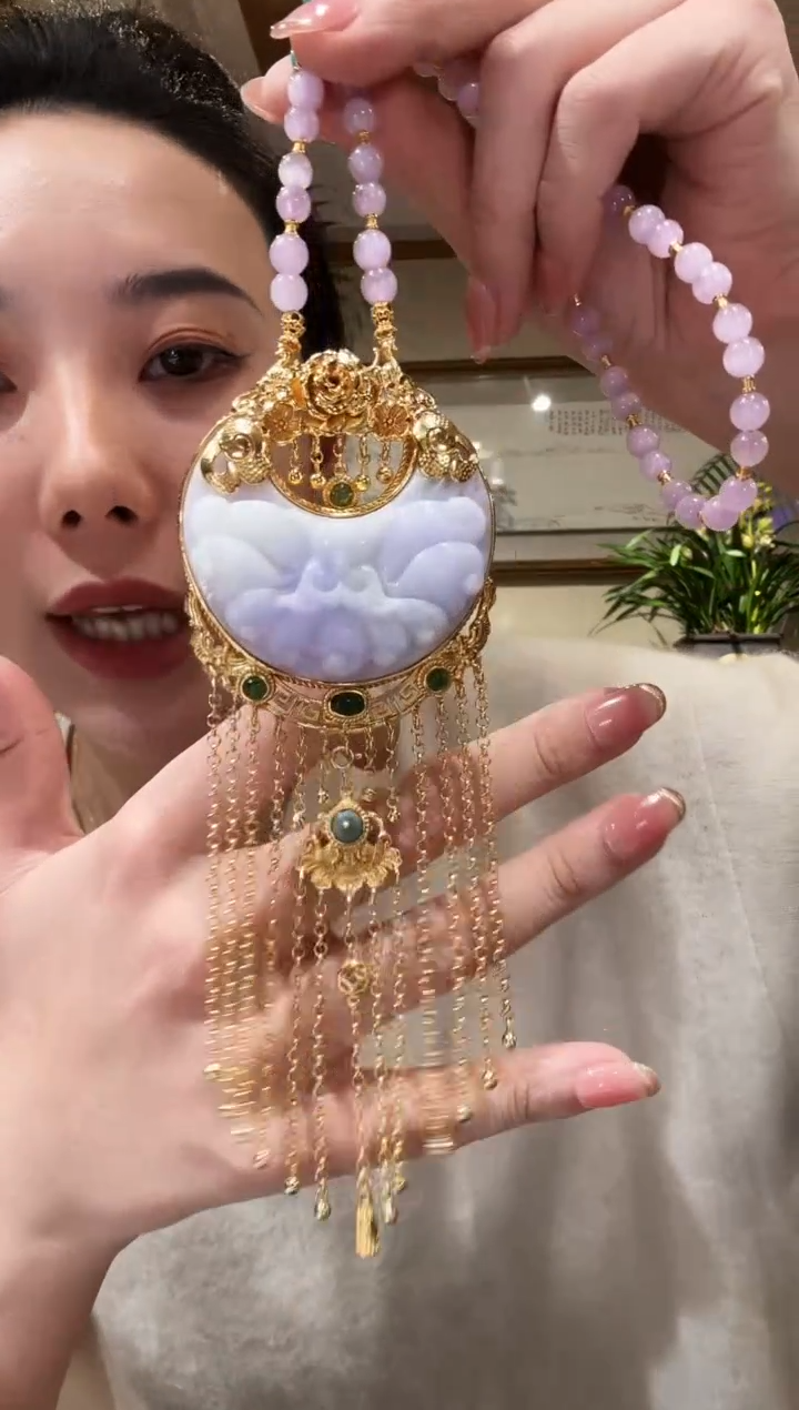 【闪购商品】翡翠颈饰银S925镀金镶嵌国风